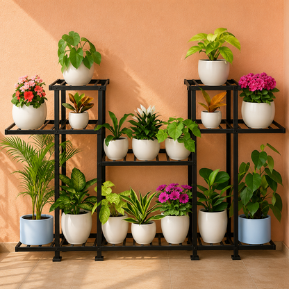 Large 5-Tier Metal Plant Display Rack – Black & White Variants