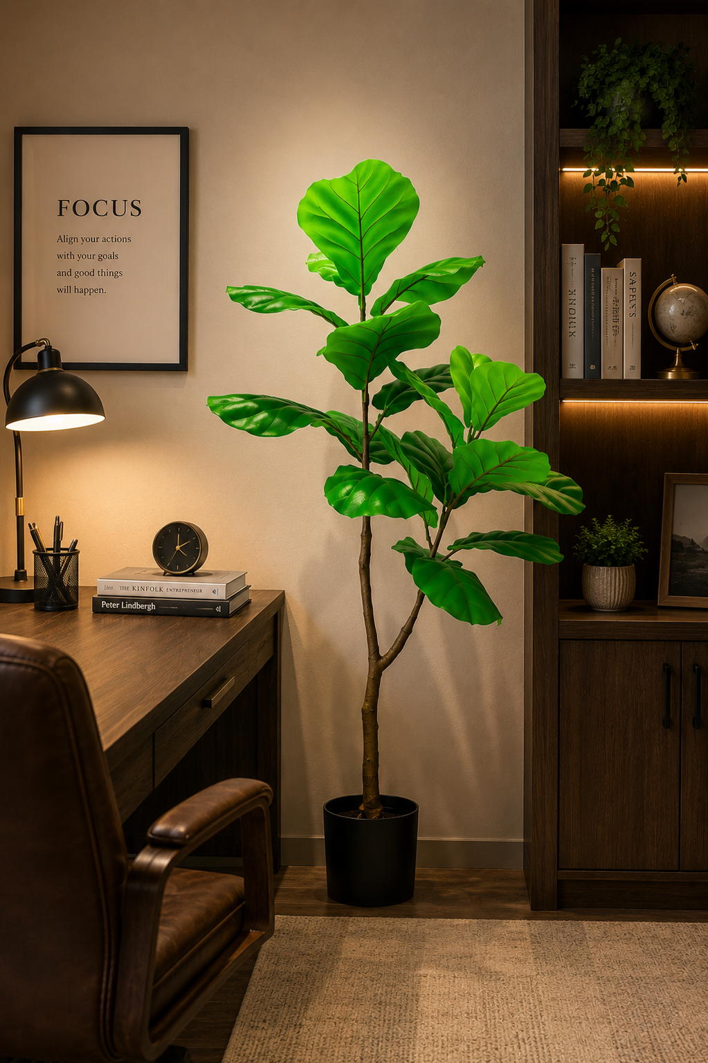 Fiddle Leaf Fig Faux Plant – 47 Inches Realistic Indoor Tree