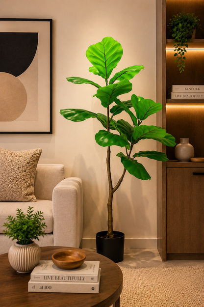 Fiddle Leaf Fig Faux Plant – 47 Inches Realistic Indoor Tree