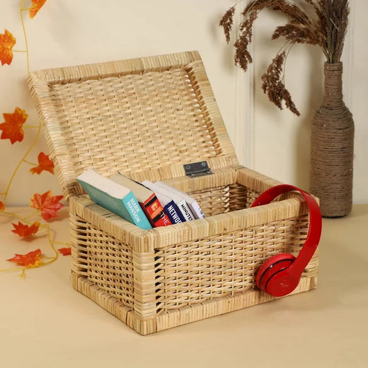 Leela Handwoven Kauna Grass Storage Basket with Lid