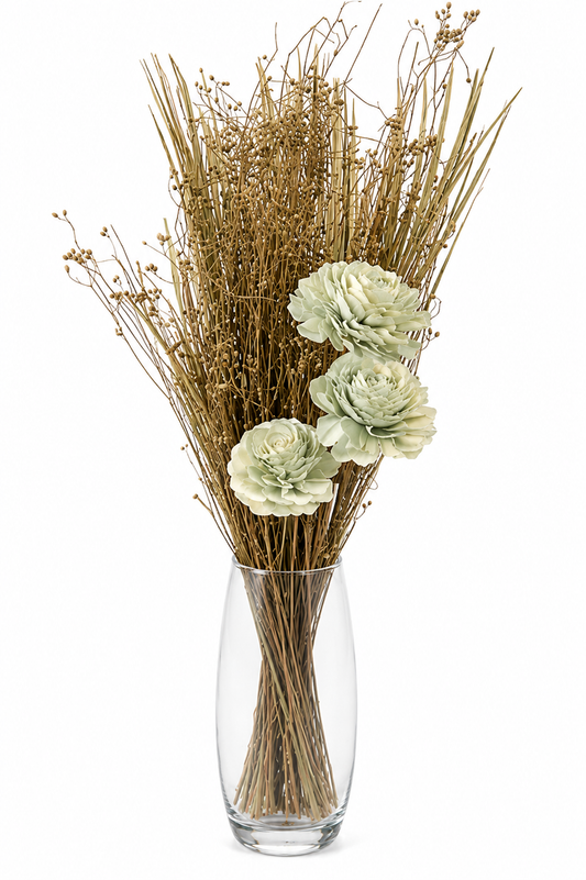 Light Green Sola Wood Rose Bouquet with Dried Twigs