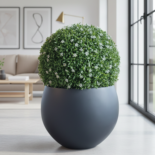 Decorative potted plant in a modern living room setting