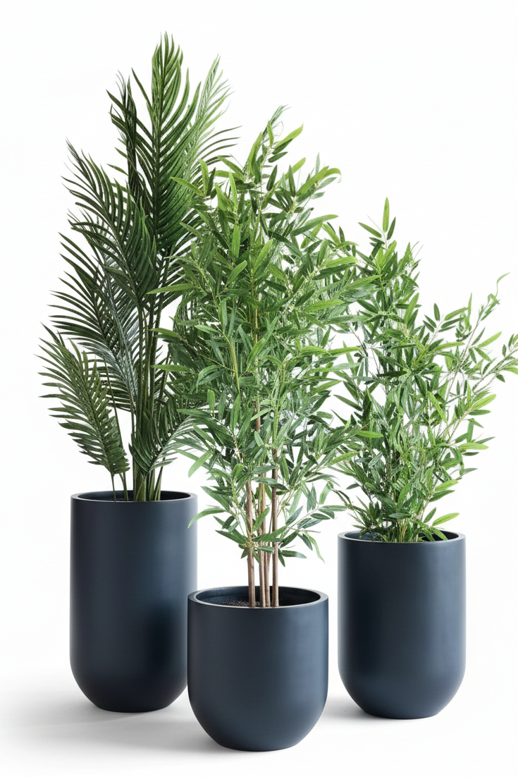 MEERA Matte Black Round Planters – Premium FRP Pots