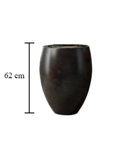 Black vase with dimensions indicated on a white background