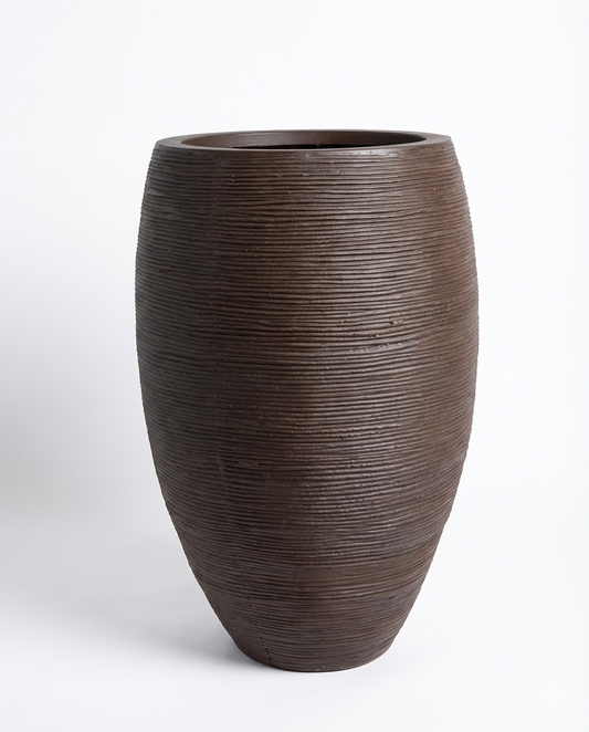 Brown textured vase on a white background