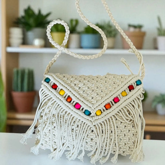 Handcrafted Cotton Crochet & Macramé Sling Bag