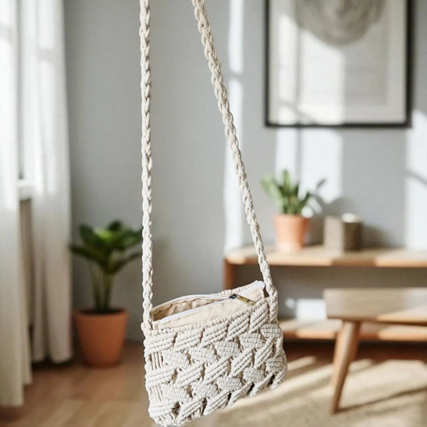 Handcrafted Cotton Crochet & Macramé Sling Bag