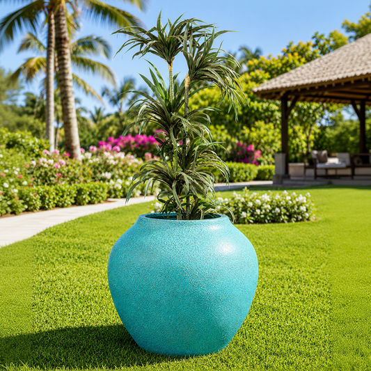 Mallow Blue Patina Fiberglass Planter