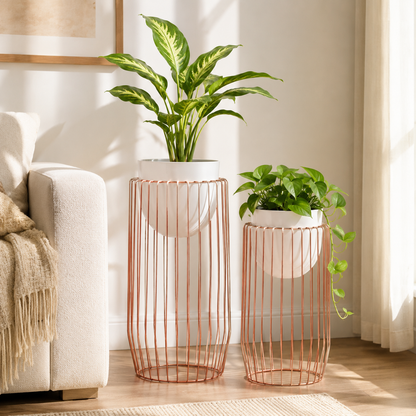 Rose Gold Metal Cage Planters Set of 2