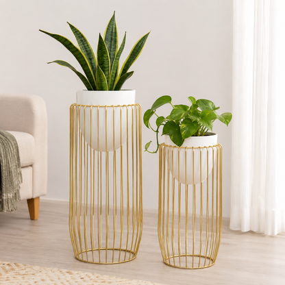 Rose Gold Metal Cage Planters Set of 2