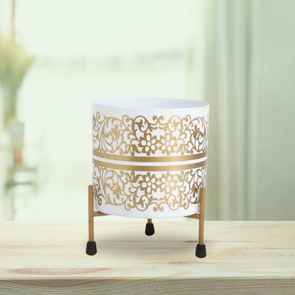 Designer Metal Pot with Stand – Intricate Cutwork
