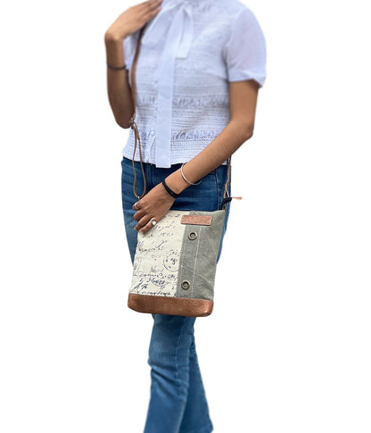 Artaflora- Cotton Canvas Messenger Crossbody Sling Bag with Stylish Design for Women: Vintage Script Cream