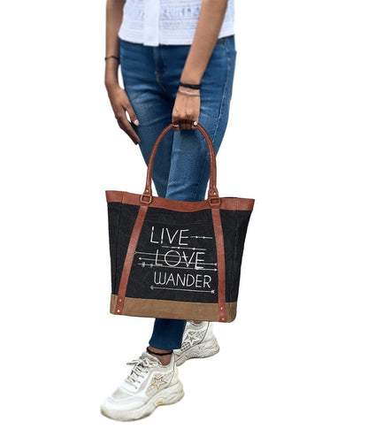Large Canvas Zipper Tote Bag for Work & School - Black | Classic