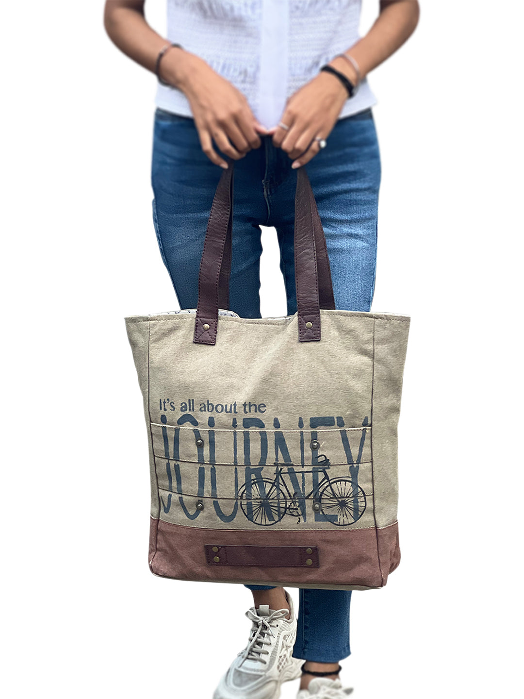Large Canvas Grocery Shopping Tote - Beige | Travel Shoulder Bag