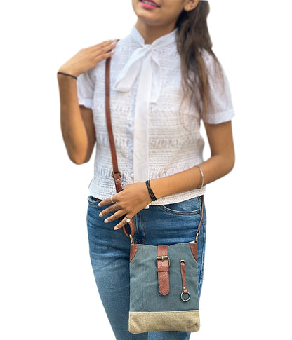 Artaflora – 100% Cotton Canvas Small Messenger Crossbody Vintage Sling Bag with Stylish Design for Women (Navy)