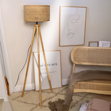 Harry Lewis Handcrafted Rattan Tripod Floor Lamp