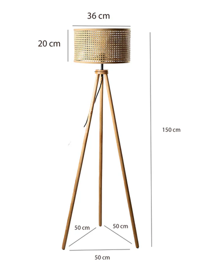Harry Lewis Handcrafted Rattan Tripod Floor Lamp