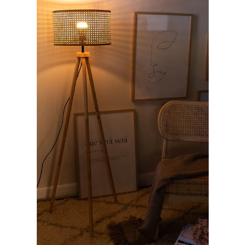 Harry Lewis Handcrafted Rattan Tripod Floor Lamp