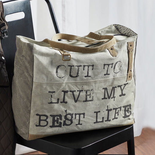 Extra Large Canvas Handbag for Women "Cut to live my Life"