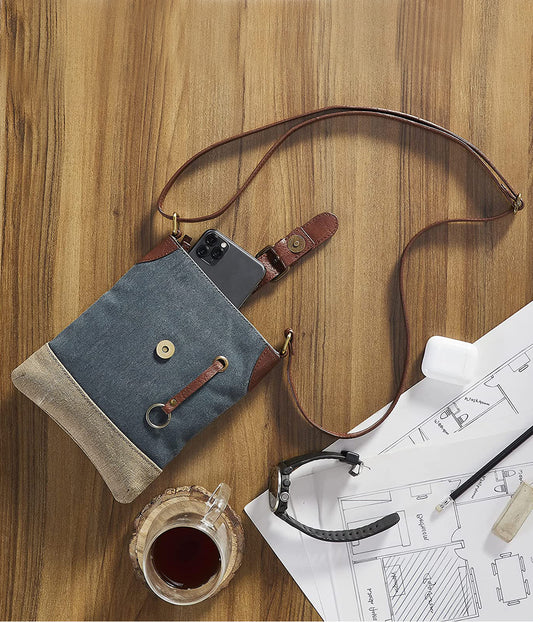 Artaflora – 100% Cotton Canvas Small Messenger Crossbody Vintage Sling Bag with Stylish Design for Women (Navy)