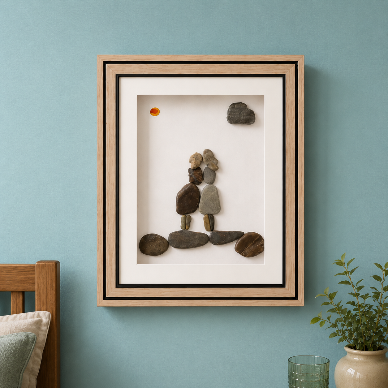 Mother’s Warm Embrace Pebble Art Frame