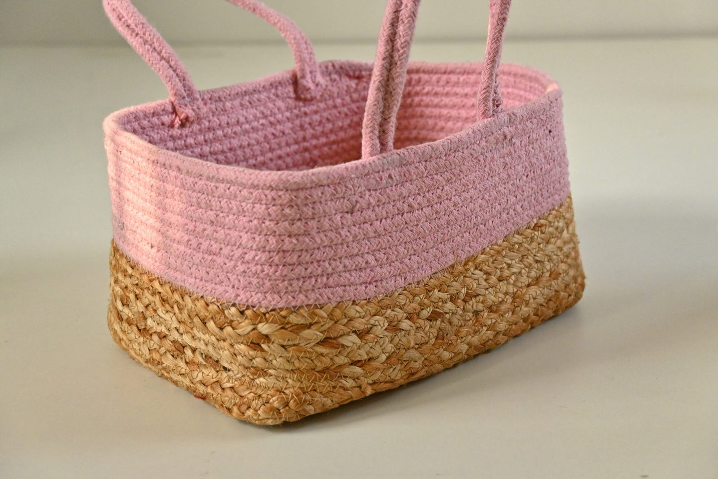 Multicolor Fabric Raffia Handmade Jute & Cotton Design Rectangular Basket.