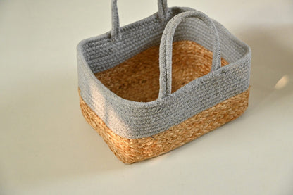 Multicolor Fabric Raffia Handmade Jute & Cotton Design Rectangular Basket.