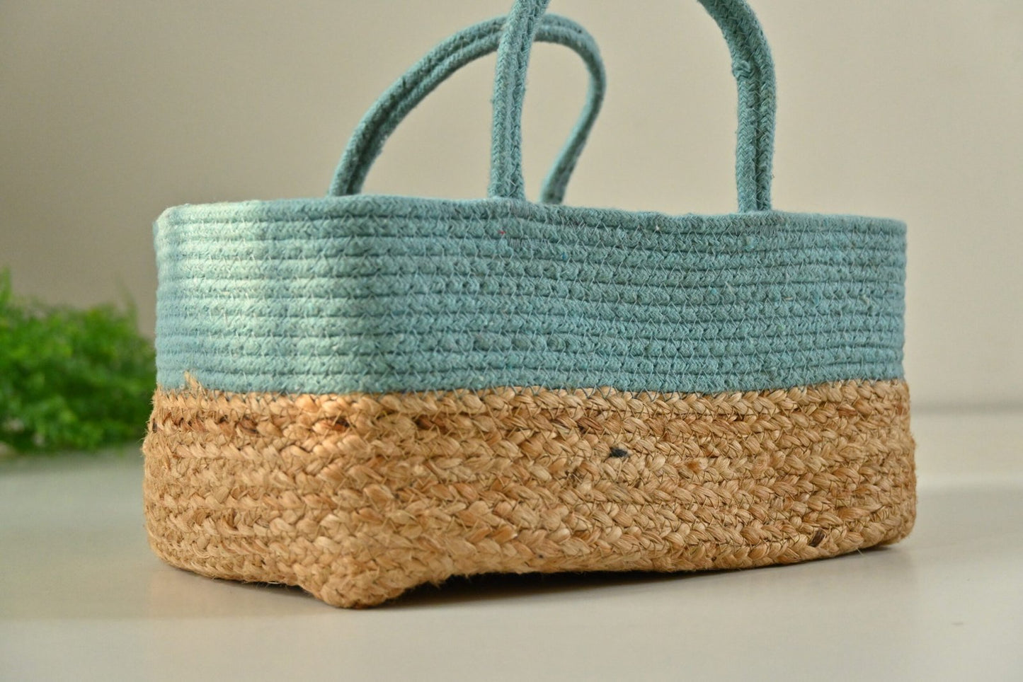 Multicolor Fabric Raffia Handmade Jute & Cotton Design Rectangular Basket.
