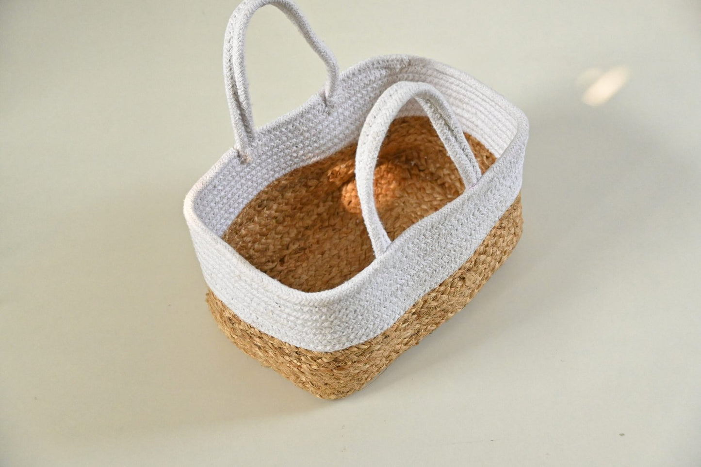 Multicolor Fabric Raffia Handmade Jute & Cotton Design Rectangular Basket.