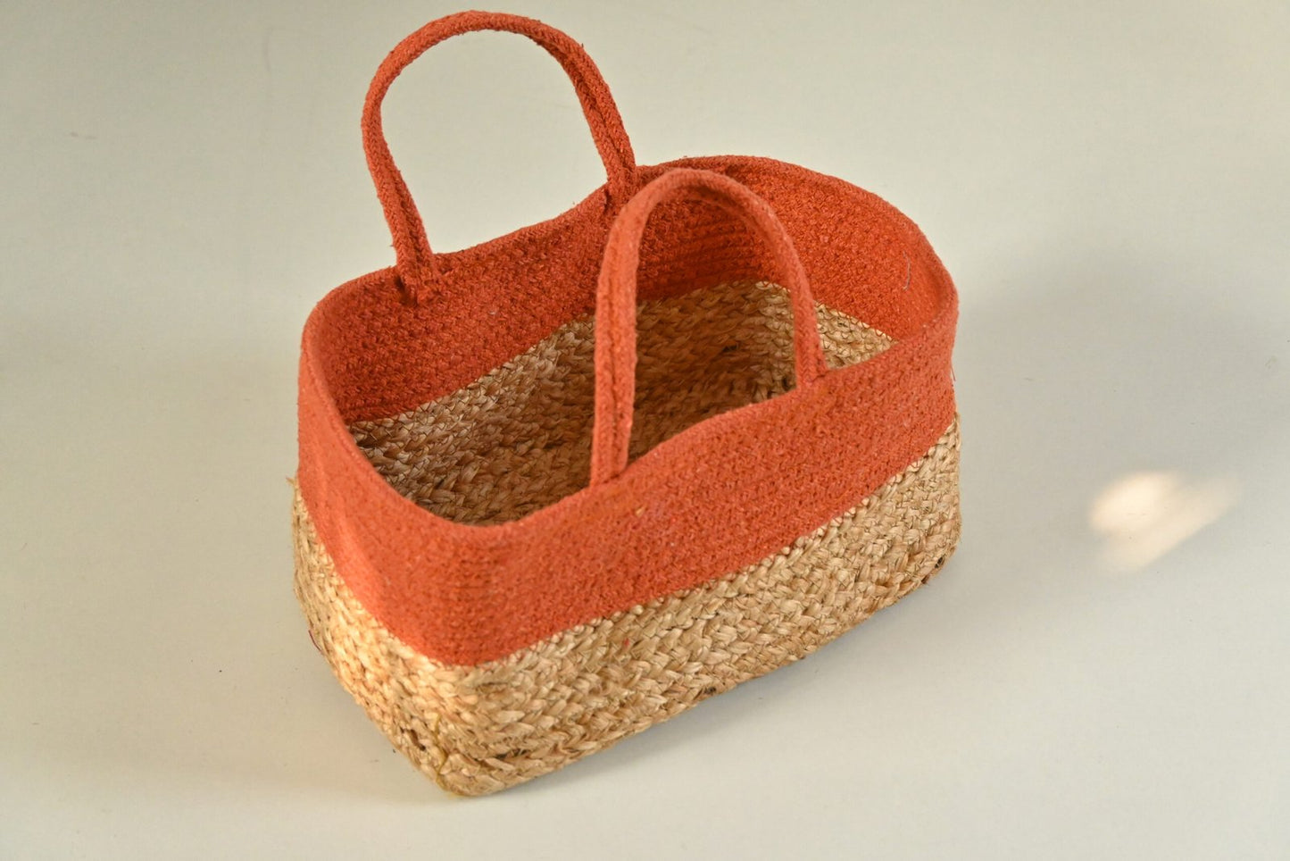 Multicolor Fabric Raffia Handmade Jute & Cotton Design Rectangular Basket.