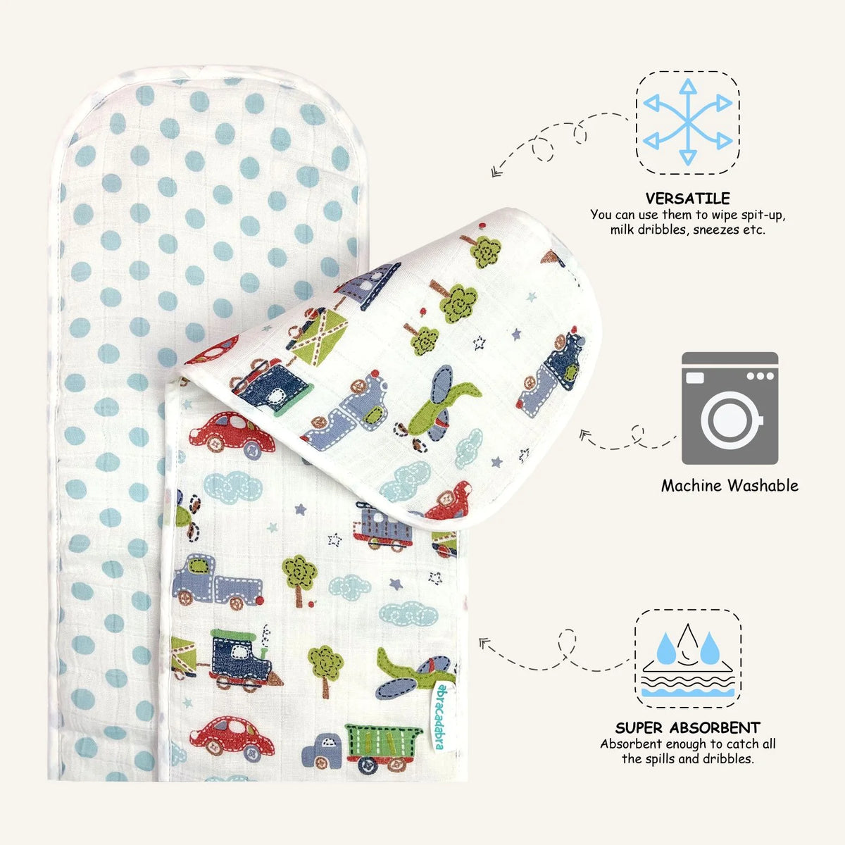 Muslin Burp Pad - Transport Print