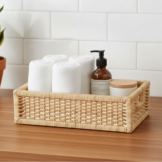 Nisha Handwoven Cane & Bamboo Wicker Storage Basket