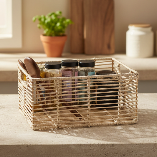 Nisha Handwoven Seagrass & Water Hyacinth Storage Basket