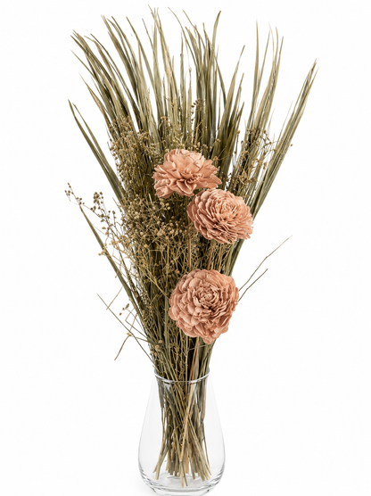 Old Pink Sola Wood Rose Bouquet Dried Reed Grass