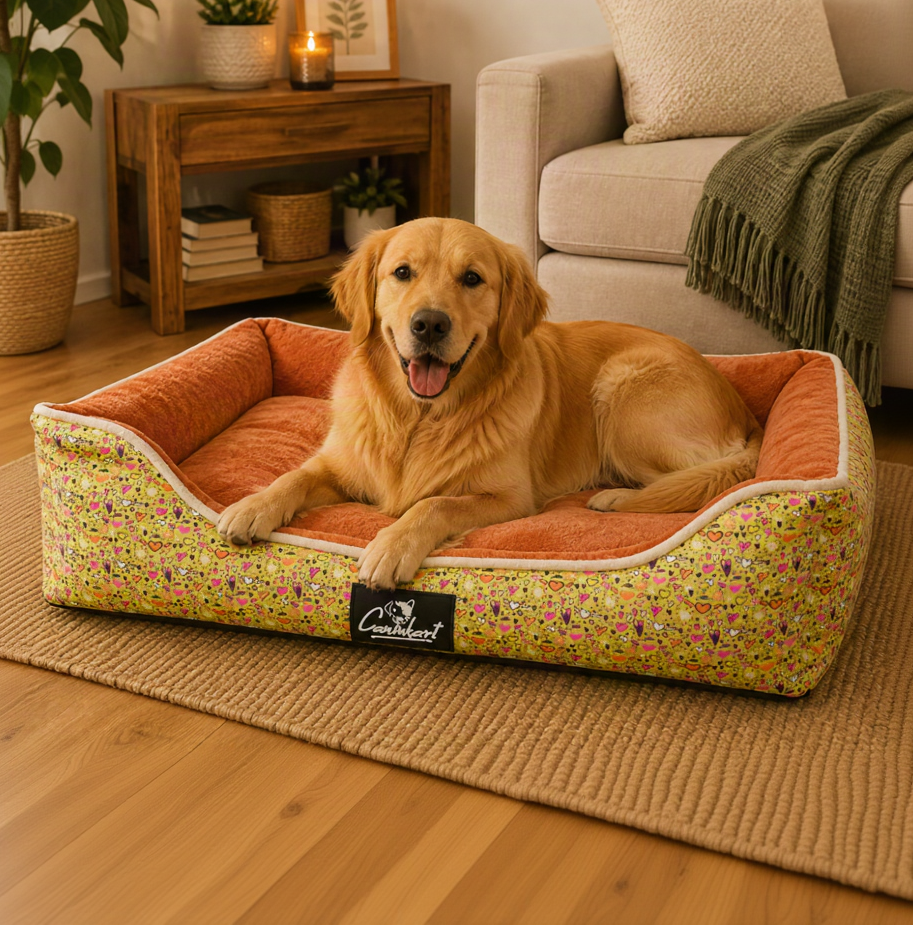 Ultra-Soft Round Dog Fur Bed | Cozy Anti-Anxiety Nest Orange
