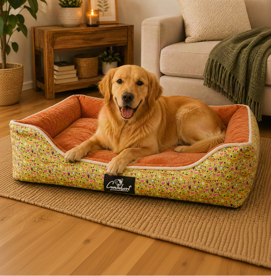 Ultra-Soft Round Dog Fur Bed | Cozy Anti-Anxiety Nest Orange