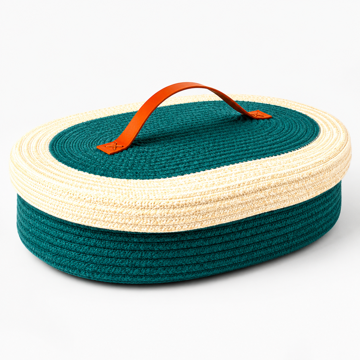 Handwoven Cotton Oval Storage Basket with Lid