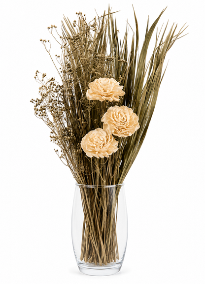 Pastel Yellow Sola Wood Rose Bouquet Dried Grass
