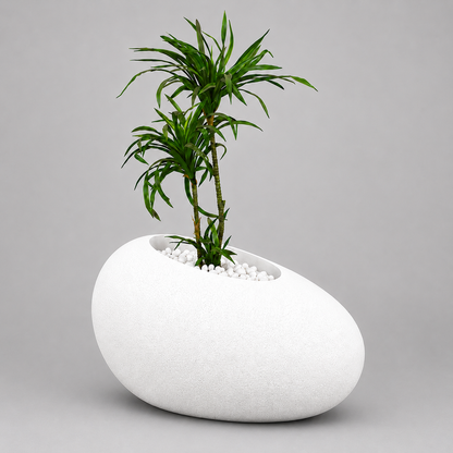 Patato D Oyster White Fiberglass Elliptical Planter