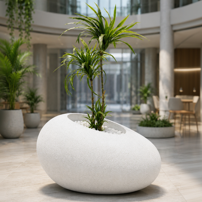 Patato D Oyster White Fiberglass Elliptical Planter