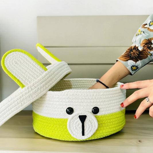 Hand-Woven Cotton Bunny Storage Basket