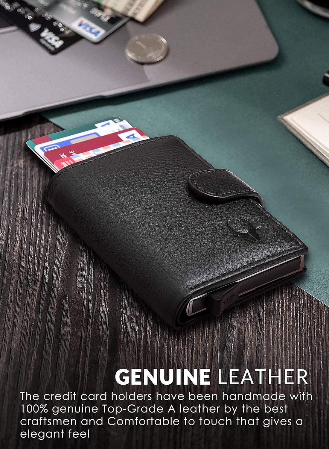 Wildhorn Protected Leather Pop-Up Card Holder for Men & Women