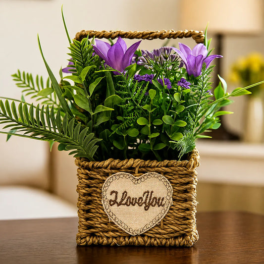 Cloth Flower Arrangement in Woven Basket