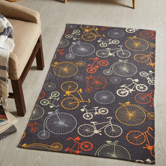 Printed Cycle Kids Room Dhurrie Carpet Rug Runner Floor Mat for Living Room Bedroom