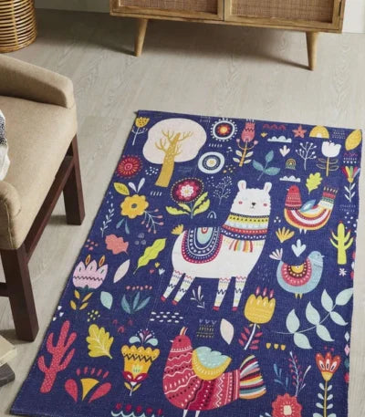 Printed Llama Kids Room Dhurrie Carpet