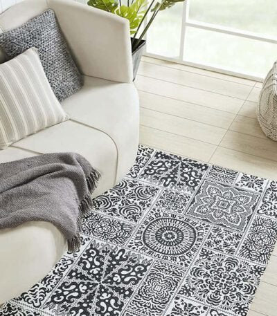 Printed Vintage Dhurrie Carpet Rug Runner Floor Mat Black and White 3.5 X 5.5 Ft