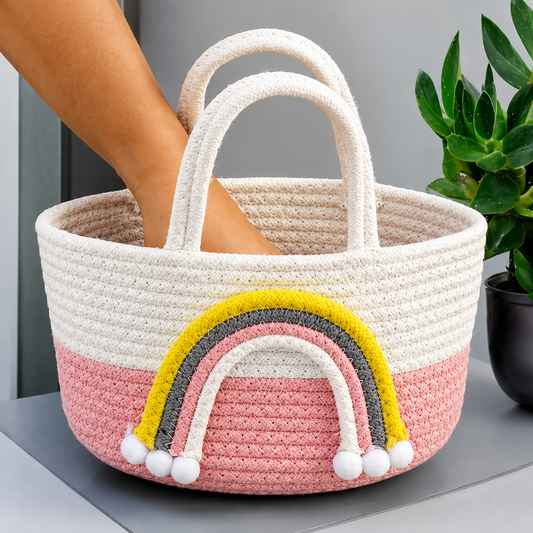 Cotton Rainbow Design Hand-Woven Basket