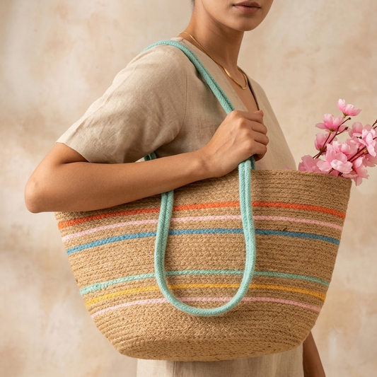 Rainbow Handcrafted Jute Shoulder Tote Bag