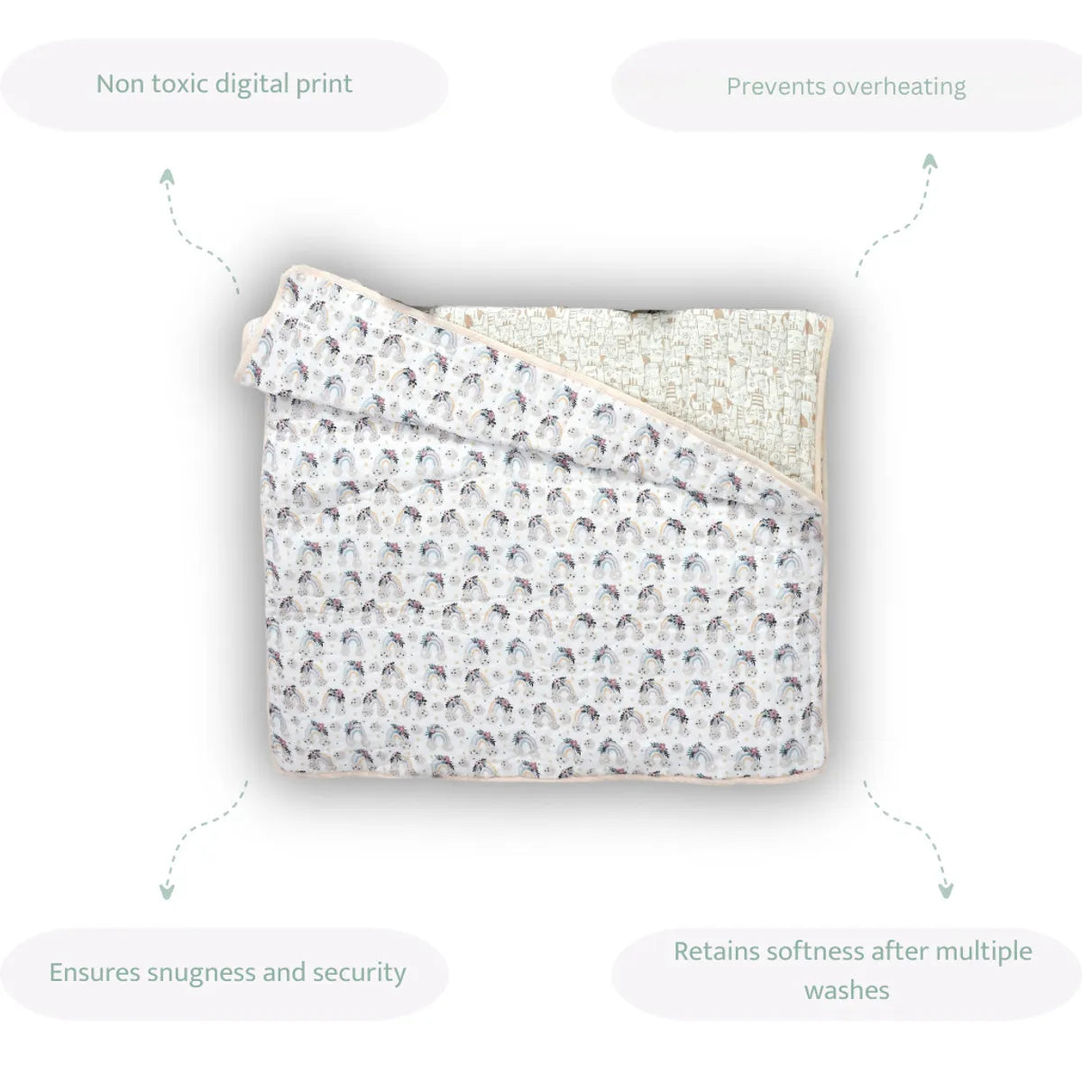 Rainbow Vibes Organic Cotton Quilted Muslin Reversible Blanket