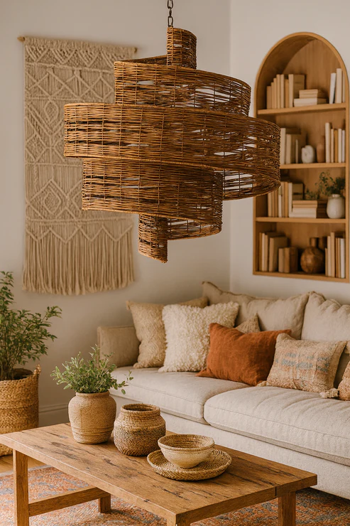 Anaka Handcrafted Rattan Spiral Chandelier